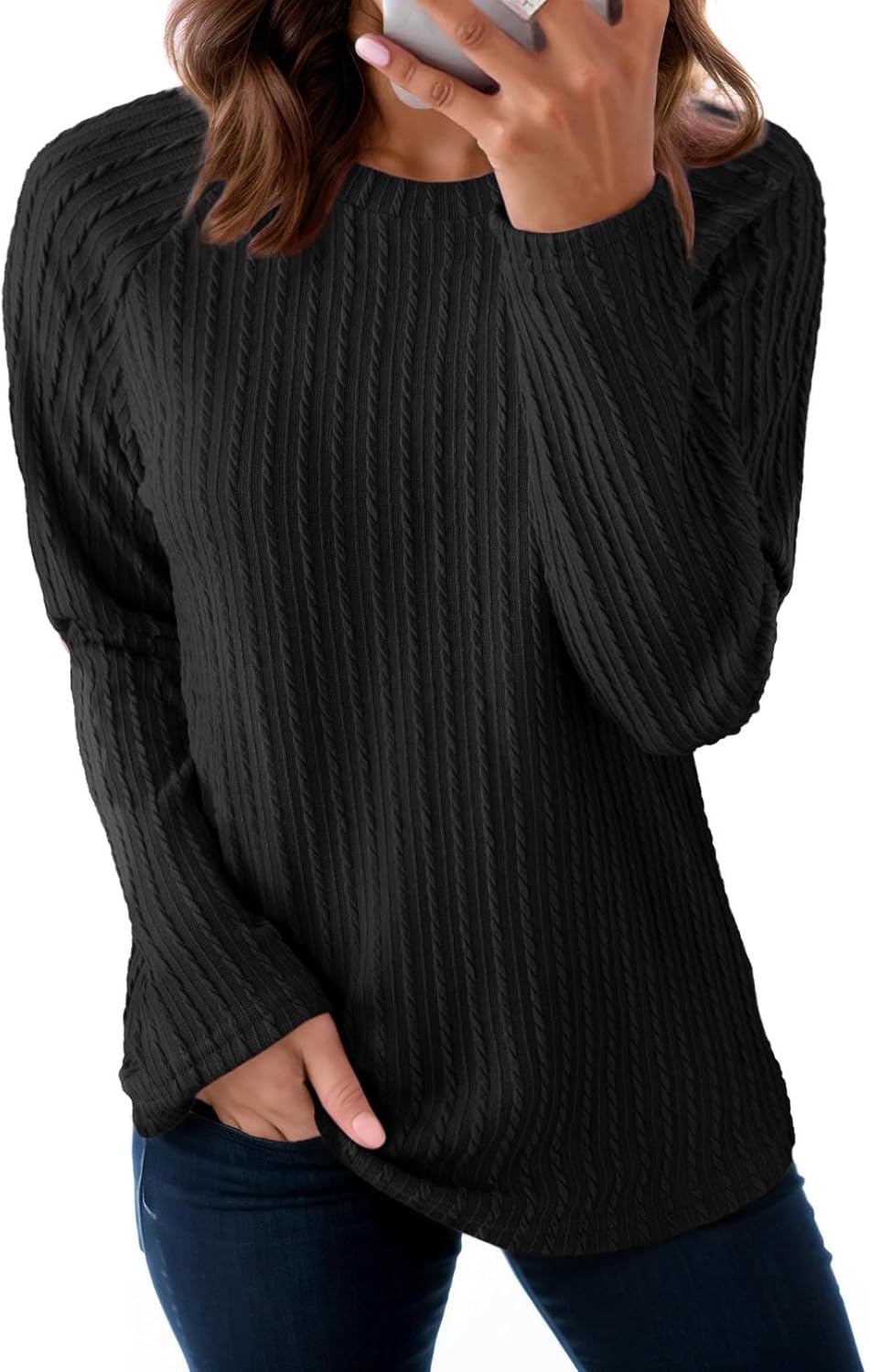 Dokotoo Womens Tops Long Sleeve Lightweight Shirts 2025 Fall Fashion Clothing Trendy Tops Crewneck Knit Basic Tee