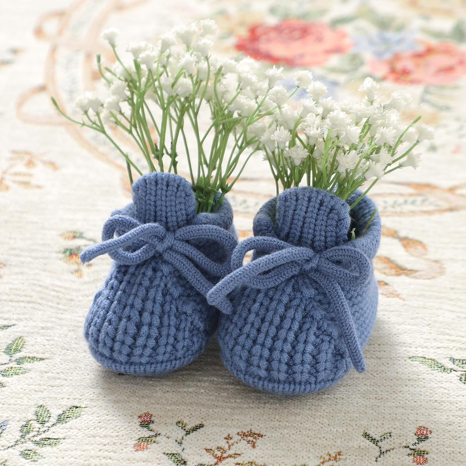 Dovfanny Baby Booties Newborn Baby First Shoes Cozy Warm Knit Soft Booties for Toddler Infant Boy Girl
