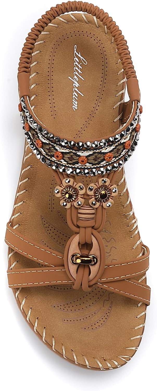 Littleplum Womens Sandals Arch Support Summer Beach Sandals Comfort Walking Shoes Bohemian Flip Flops Sandals for Women