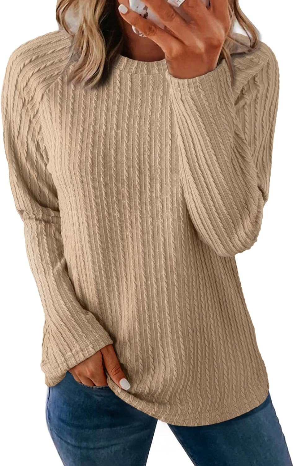 Dokotoo Womens Tops Long Sleeve Lightweight Shirts 2025 Fall Fashion Clothing Trendy Tops Crewneck Knit Basic Tee