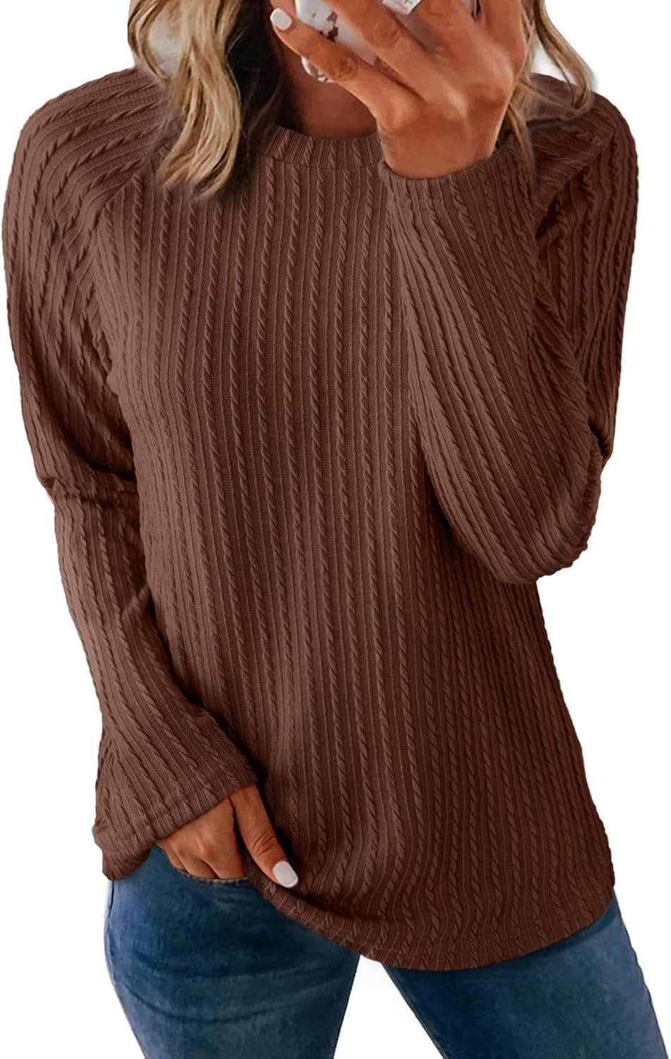 Dokotoo Womens Tops Long Sleeve Lightweight Shirts 2025 Fall Fashion Clothing Trendy Tops Crewneck Knit Basic Tee