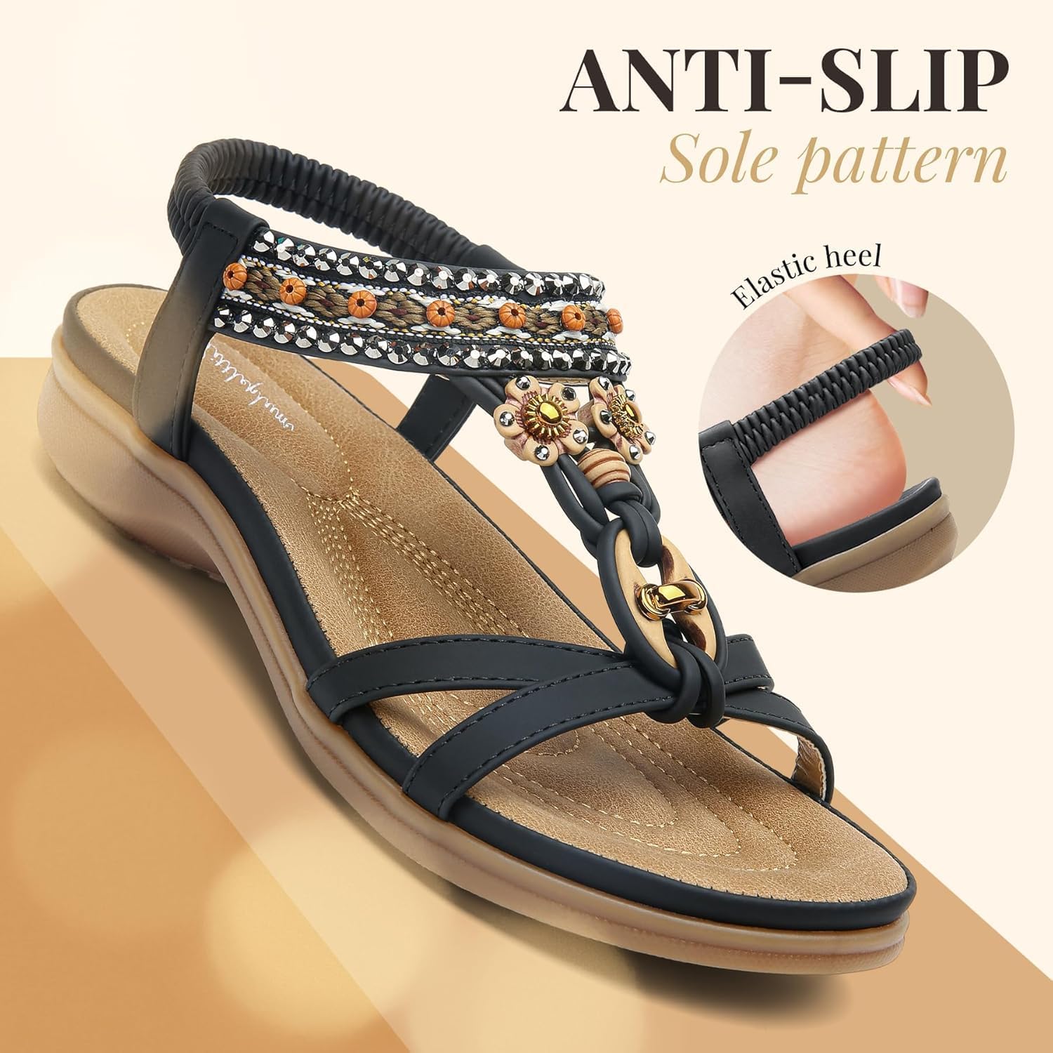 Littleplum Womens Sandals Arch Support Summer Beach Sandals Comfort Walking Shoes Bohemian Flip Flops Sandals for Women