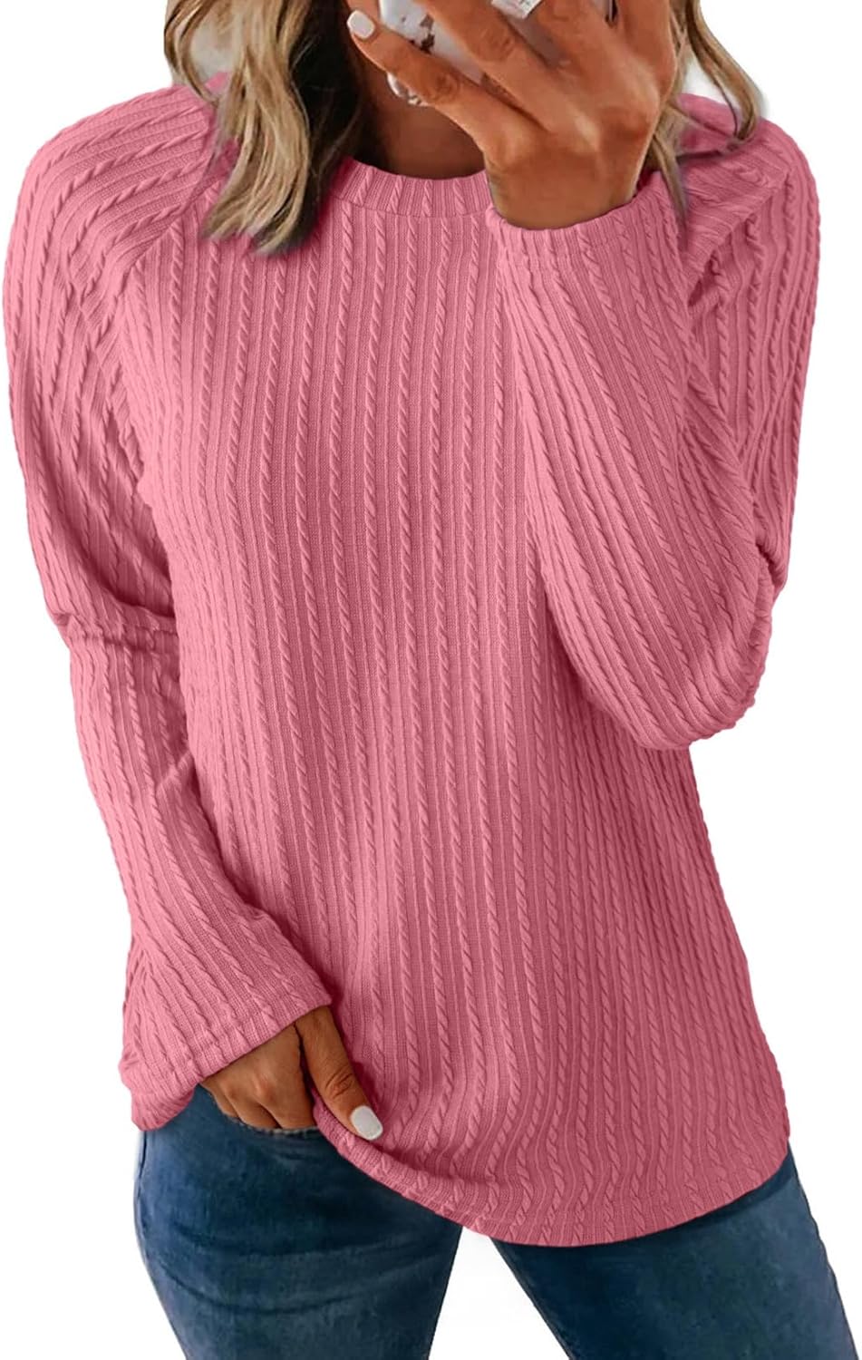 Dokotoo Womens Tops Long Sleeve Lightweight Shirts 2025 Fall Fashion Clothing Trendy Tops Crewneck Knit Basic Tee