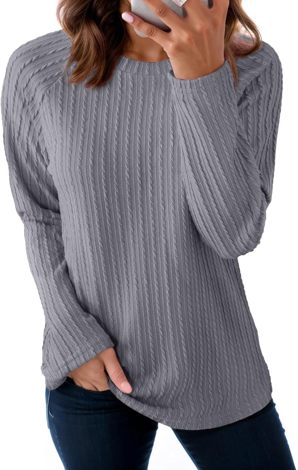 Dokotoo Womens Tops Long Sleeve Lightweight Shirts 2025 Fall Fashion Clothing Trendy Tops Crewneck Knit Basic Tee