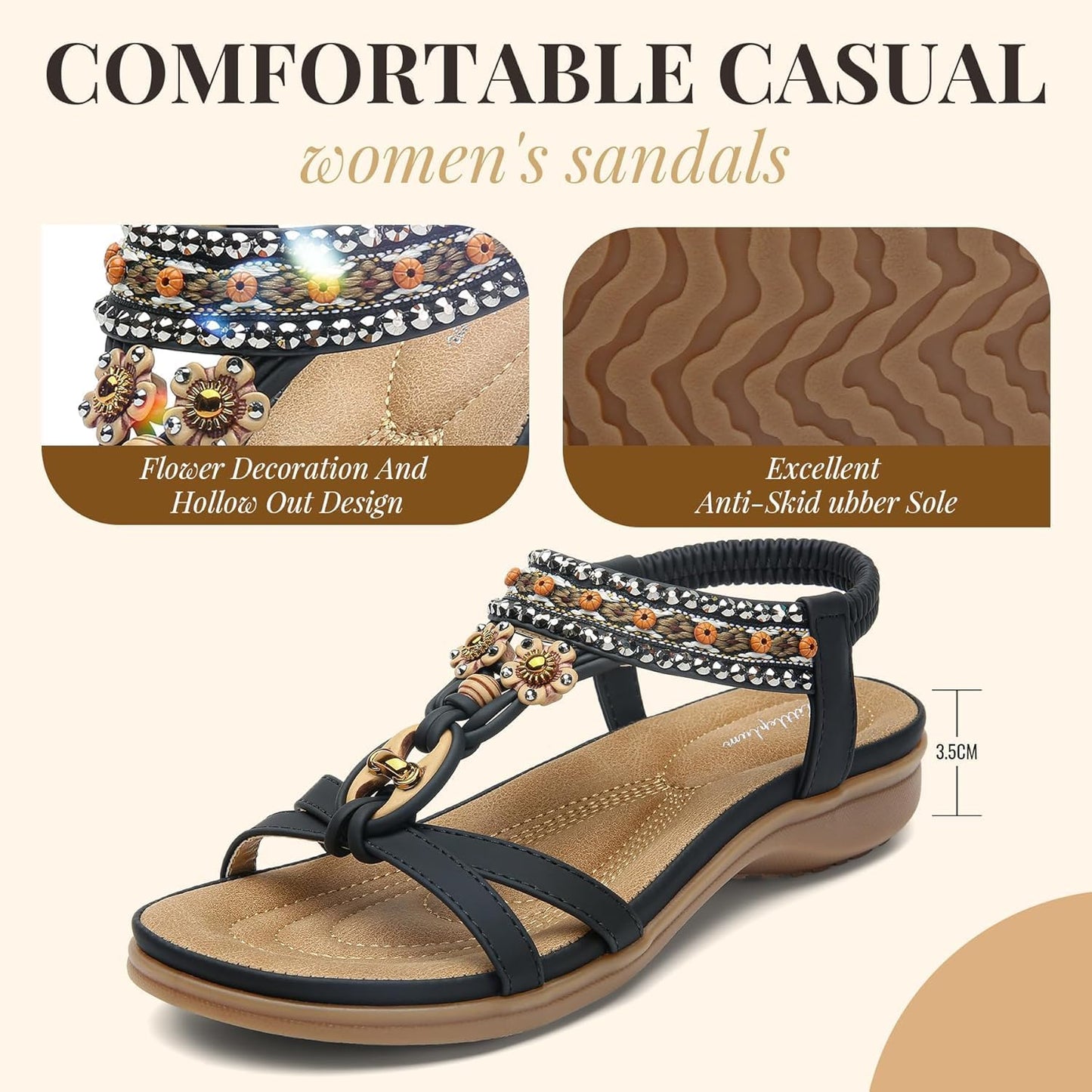 Littleplum Womens Sandals Arch Support Summer Beach Sandals Comfort Walking Shoes Bohemian Flip Flops Sandals for Women