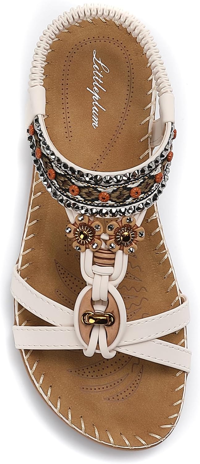 Littleplum Womens Sandals Arch Support Summer Beach Sandals Comfort Walking Shoes Bohemian Flip Flops Sandals for Women