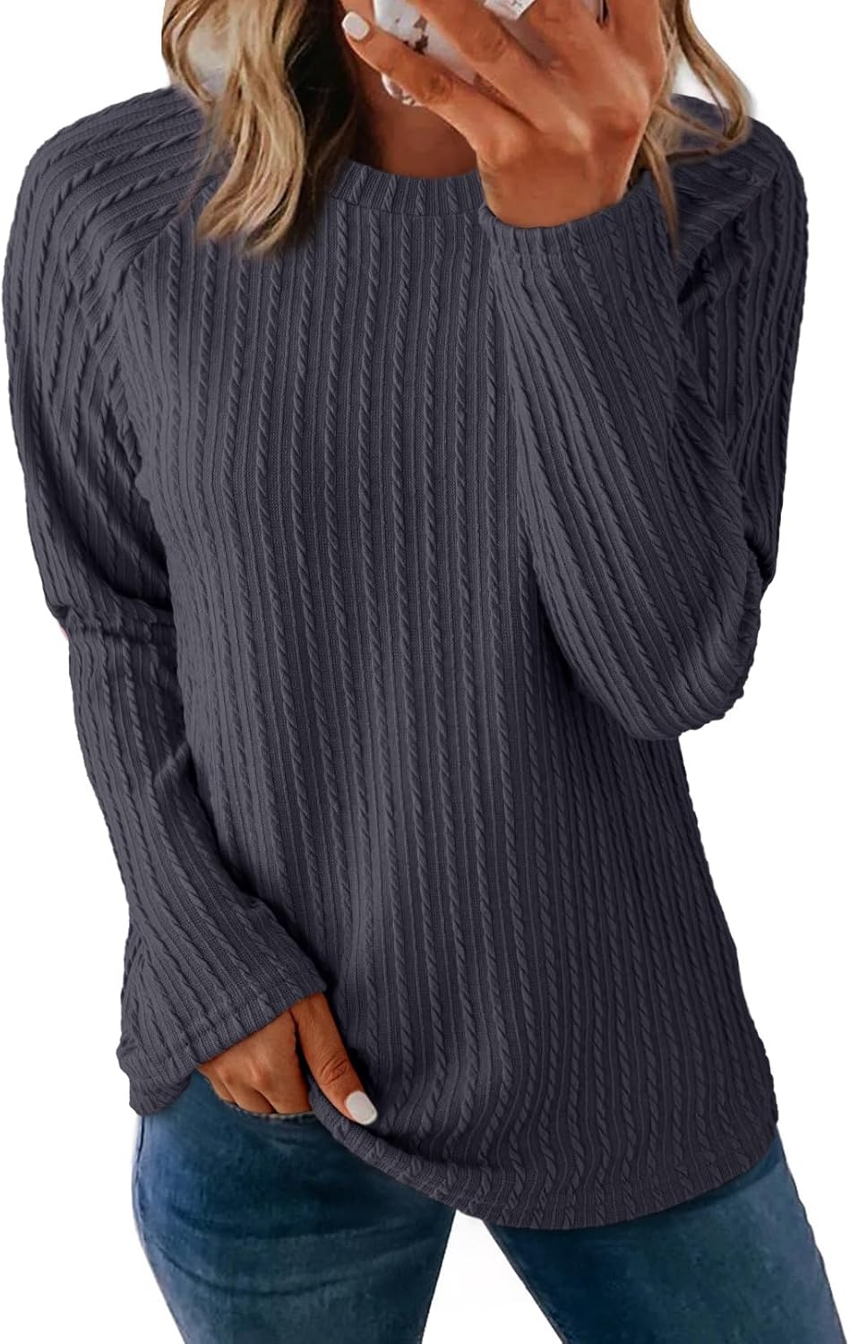 Dokotoo Womens Tops Long Sleeve Lightweight Shirts 2025 Fall Fashion Clothing Trendy Tops Crewneck Knit Basic Tee