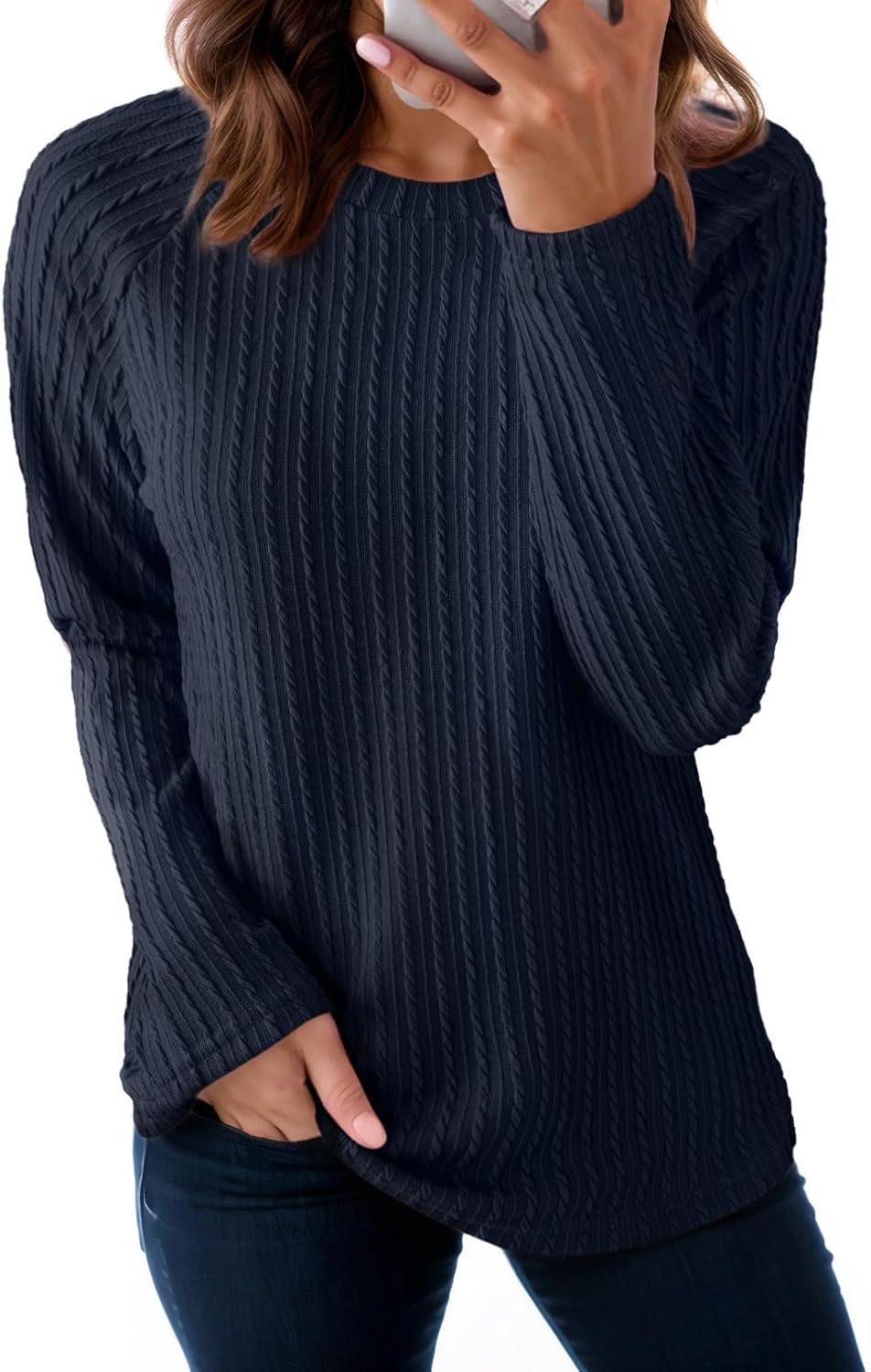 Dokotoo Womens Tops Long Sleeve Lightweight Shirts 2025 Fall Fashion Clothing Trendy Tops Crewneck Knit Basic Tee