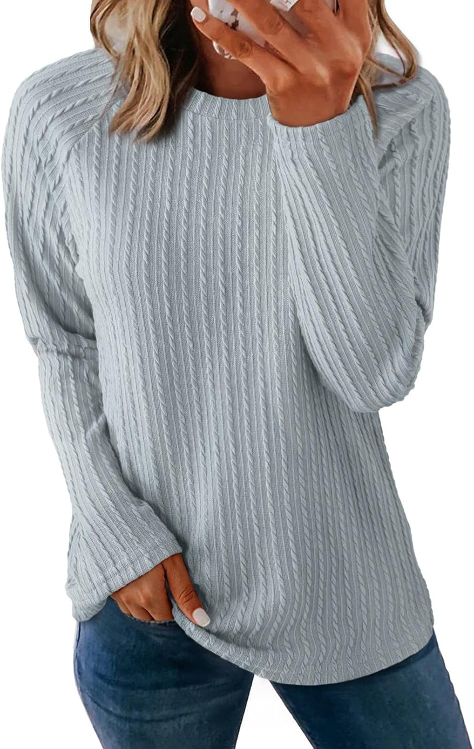 Dokotoo Womens Tops Long Sleeve Lightweight Shirts 2025 Fall Fashion Clothing Trendy Tops Crewneck Knit Basic Tee