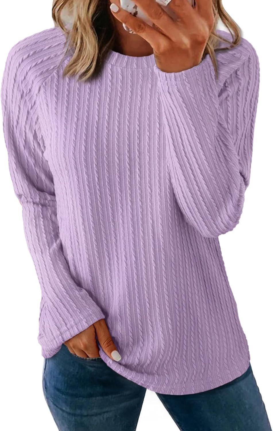 Dokotoo Womens Tops Long Sleeve Lightweight Shirts 2025 Fall Fashion Clothing Trendy Tops Crewneck Knit Basic Tee