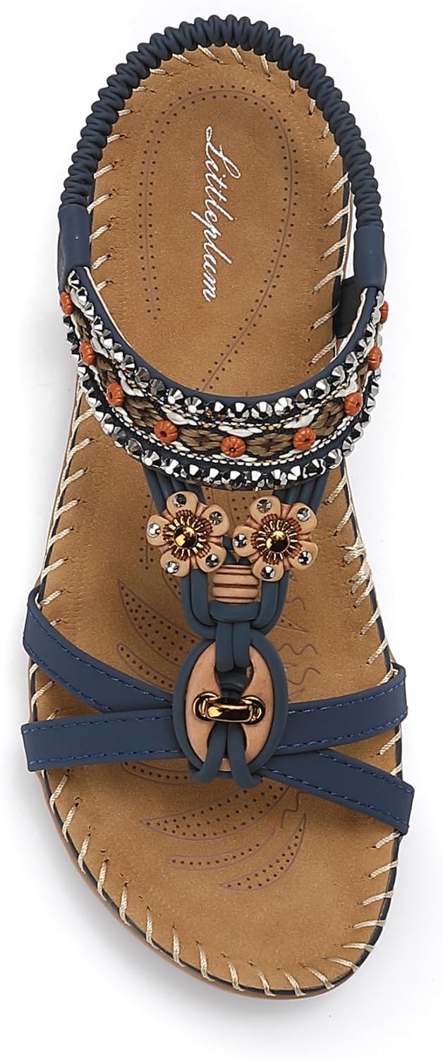 Littleplum Womens Sandals Arch Support Summer Beach Sandals Comfort Walking Shoes Bohemian Flip Flops Sandals for Women