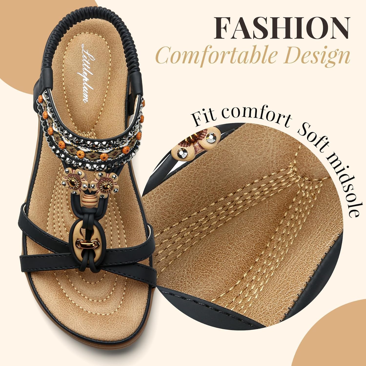 Littleplum Womens Sandals Arch Support Summer Beach Sandals Comfort Walking Shoes Bohemian Flip Flops Sandals for Women