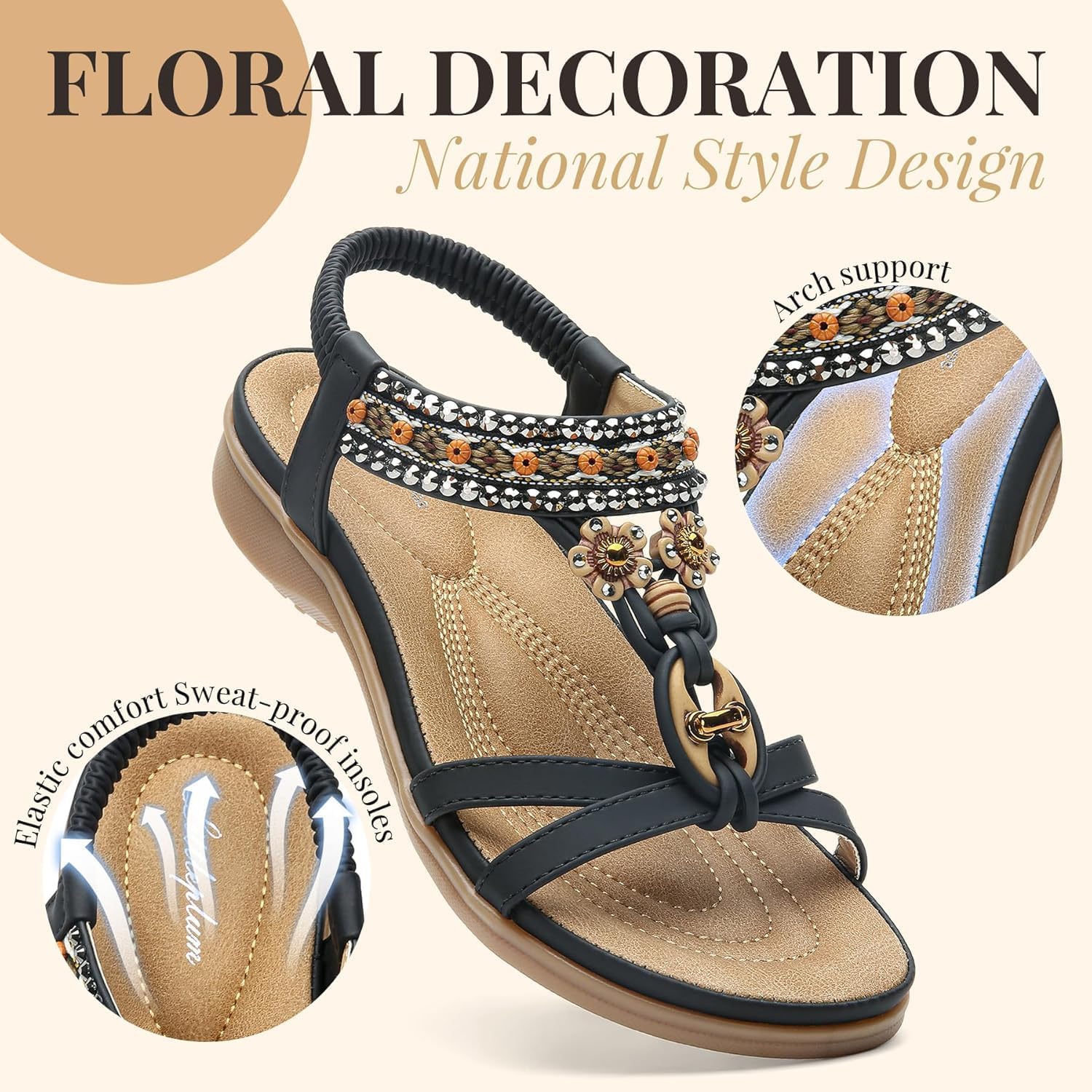 Littleplum Womens Sandals Arch Support Summer Beach Sandals Comfort Walking Shoes Bohemian Flip Flops Sandals for Women